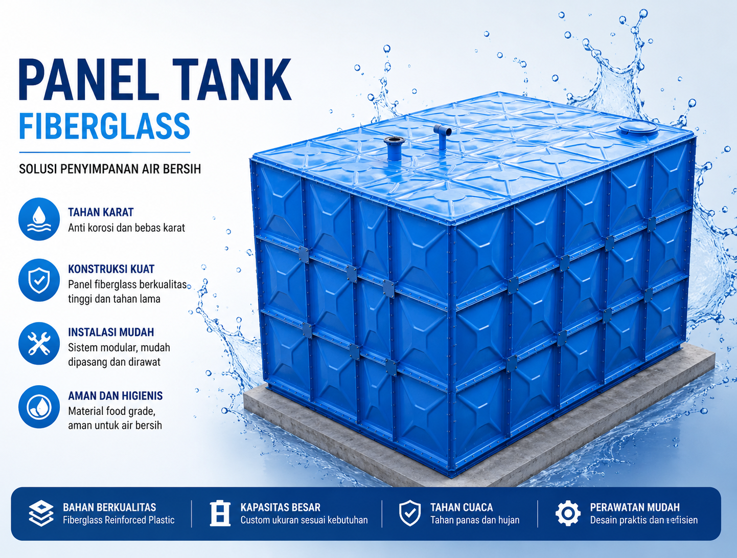 Pengadaan Material dan Pemasangan Panel Tank Fiberglass